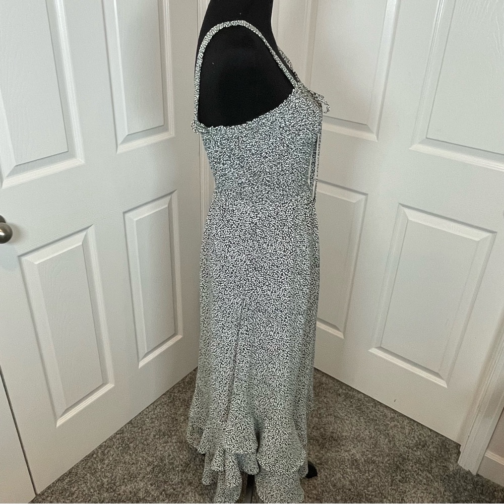 Grace Karin Olive Green & White Stretch Ruffle Layered Hem Midi Sundress Sz S - Picture 5 of 12